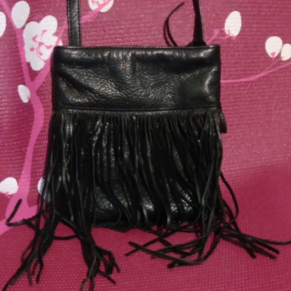 Margot Black Leather Crossbody Bag with Fringe